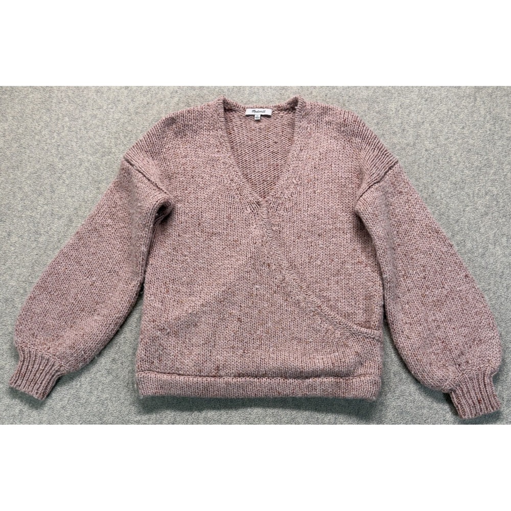 Madewell Beresford Wrap Front Sweater Womens Light Pink Breathable Cozy Knit XS